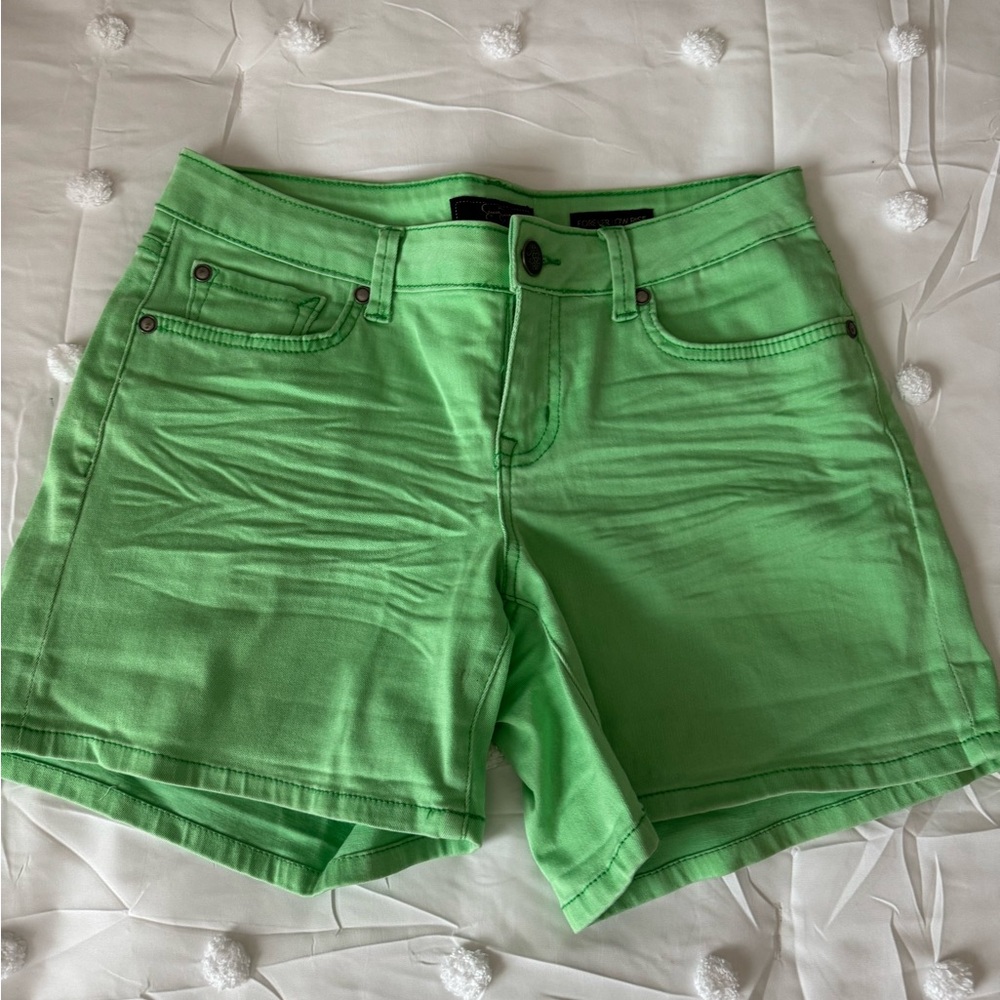 Jessica Simpson Green Jean Shorts with Cuffed Hem